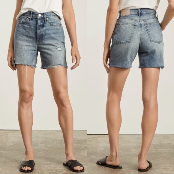 Everlane Pants - EVERLANE The Jean Cheeky Long Denim Distressed Shorts